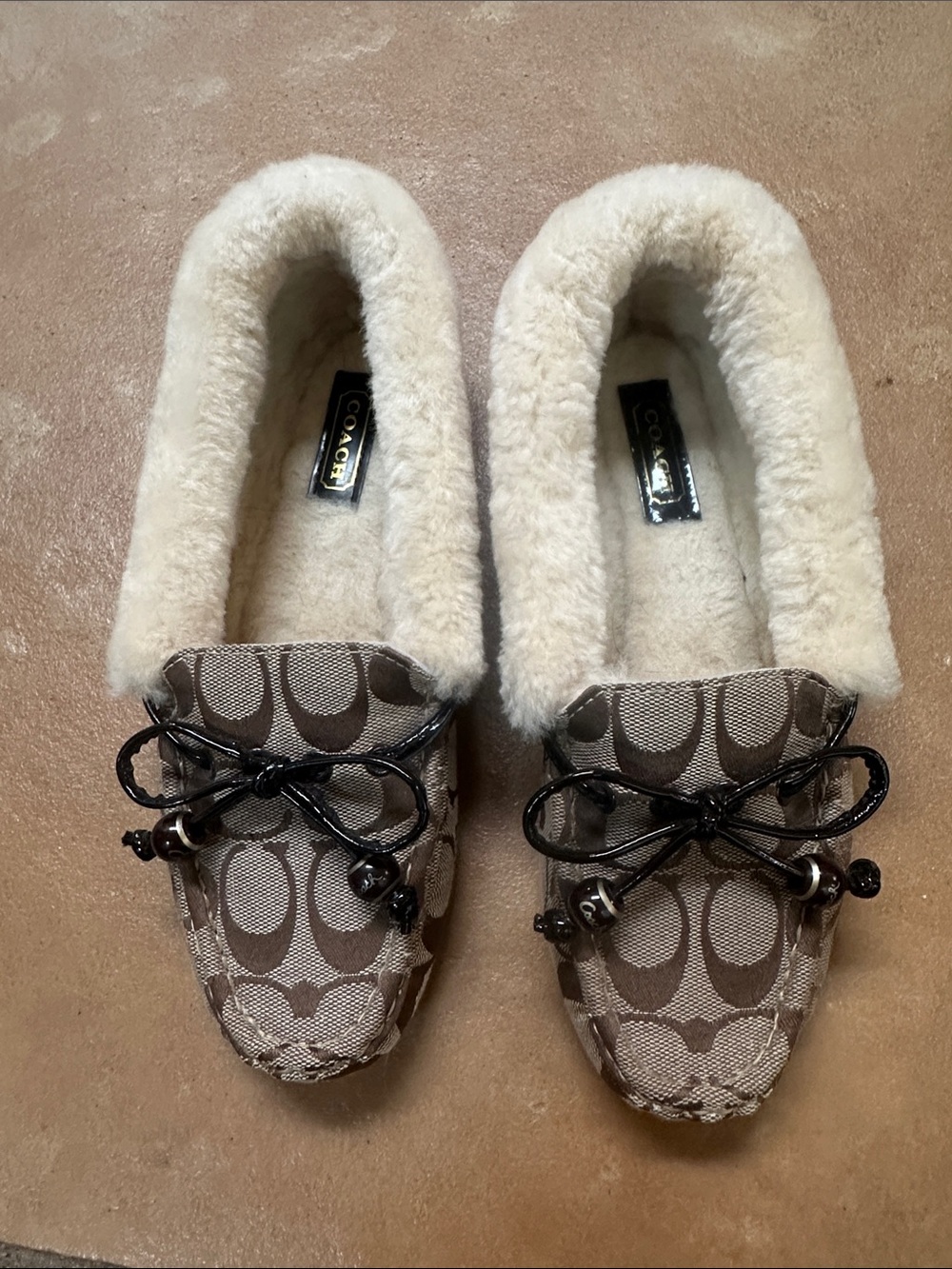 Authentic Coach Fiona Signature Shearling Moccasin Slippers, Size 7